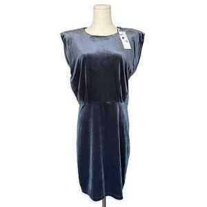 Bishop + Young NWT Hayden Velvet Dress Womens Sz L Blue‎ Shift Knee Length Retro